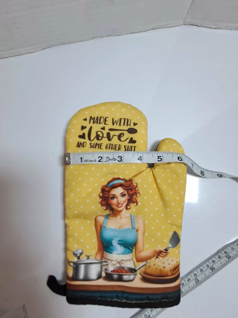 Retro Yellow Oven Mitts 2pc Vintage Pin Up Funny Kitchen